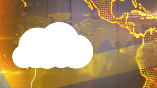 Animacja Chmur Ikon Cyfrowych Kuli Ziemskiej Wirujących Tle Globalny Interfejs — Wideo stockowe