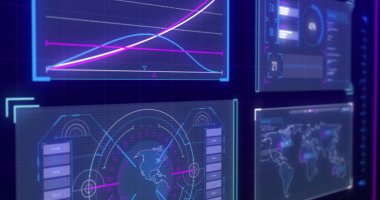 Mavi zemin üzerinde veri işleme ile dijital arayüzün dijital görüntüsü. bilgisayar arayüzü ve teknoloji kavramı