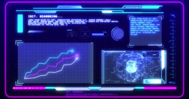 Mavi zemin üzerinde veri işleme ile dijital arayüzün dijital görüntüsü. bilgisayar arayüzü ve teknoloji kavramı