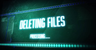 Dijital arayüzü gösteren metin işleme dosyaları silme resmi. küresel teknoloji, bilgisayar, iletişim ve dijital arayüz kavramı dijital olarak oluşturulmuş görüntü.