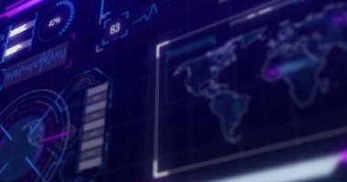 Mavi zemin üzerinde veri işleme ile dijital arayüzün dijital görüntüsü. bilgisayar arayüzü ve teknoloji kavramı