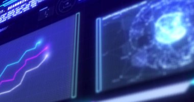 Mavi zemin üzerinde veri işleme ile dijital arayüzün dijital görüntüsü. bilgisayar arayüzü ve teknoloji kavramı