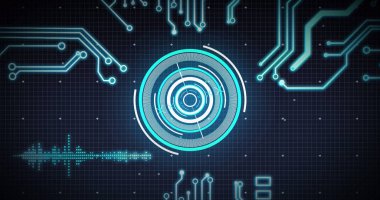 Kapsam taraması, işlemci elemanları ve şebeke üzerinde veri işleme resmi. dijital arayüz ve küresel bağlantı konsepti dijital olarak oluşturulmuş görüntü.