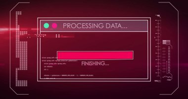 Kırmızı arkaplana karşı veri işleme ile dijital arayüzün dijital görüntüsü. bilgisayar arayüzü ve teknoloji kavramı