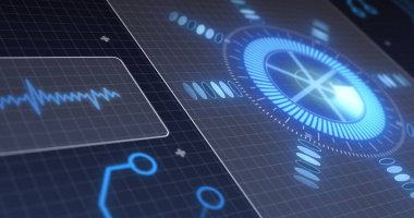 Kapsam taraması, işlemci elemanları ve veri işleme görüntüsü ekranda. dijital arayüz ve küresel bağlantı konsepti dijital olarak oluşturulmuş görüntü.