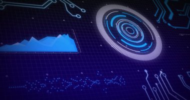 Kapsam taraması, işlemci elemanları ve şebeke üzerinde veri işleme resmi. dijital arayüz, küresel veri işleme ve dijital olarak oluşturulmuş görüntü konsepti.