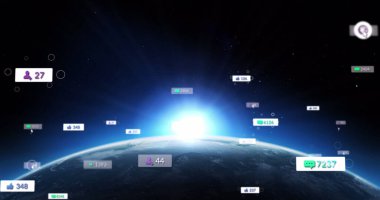 Sosyal medya simgeleriyle birden fazla konuşma kabarcığı ve küreye karşı artan sayıda. Sosyal medya ağı ve teknoloji