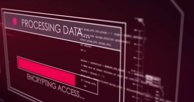 Kırmızı arkaplana karşı veri işleme ile dijital arayüzün dijital görüntüsü. bilgisayar arayüzü ve teknoloji kavramı