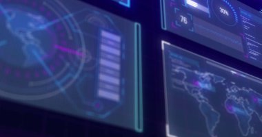 Mavi zemin üzerinde veri işleme ile dijital arayüzün dijital görüntüsü. bilgisayar arayüzü ve teknoloji kavramı