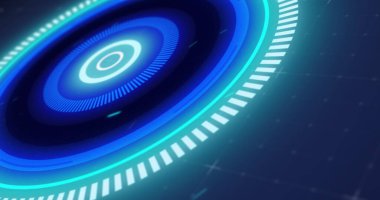 Parlak mavi dürbün taraması ve şebeke arka planında arıza ile dönme görüntüsü. dijital arayüz bağlantısı ve dijital olarak oluşturulan iletişim konsepti.