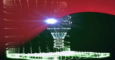 Kırmızı teknolojinin arka planına bağlı bir ağ üzerindeki ışık lekesi. küresel ağ ve iş teknolojisi kavramı