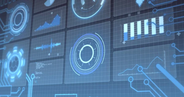 Bild Der Statistischen Aufzeichnung Und Scanner Auf Bildschirmen Über Gitter — Stockfoto