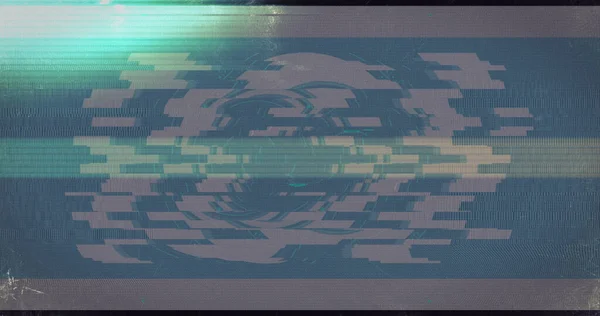 Immagine Digitale Tracce Luminose Effetto Glitch Contro Scanner Rotondo Sfondo — Foto Stock