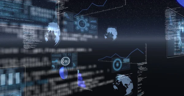 Bild Glober Snurrande Statistik Inspelning Och Databehandling Över Universum Globalt — Stockfoto