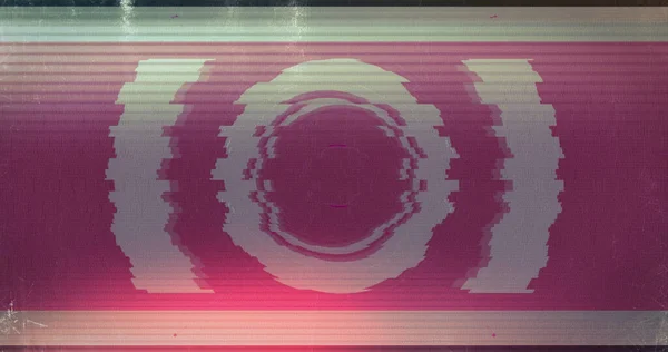 Cyfrowy Obraz Ścieżek Świetlnych Efekt Usterki Różowym Tle Skanera Okrągłego — Zdjęcie stockowe