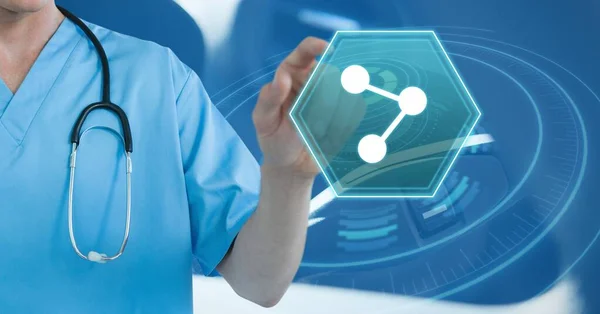 Digital Icon Mid Section Health Worker Touching Invisible Screen Scanner — Stock Photo, Image