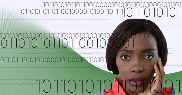 Binary Coding Data Processing Portrait Businesswoman Green Technology Background 미디어 — 스톡 사진