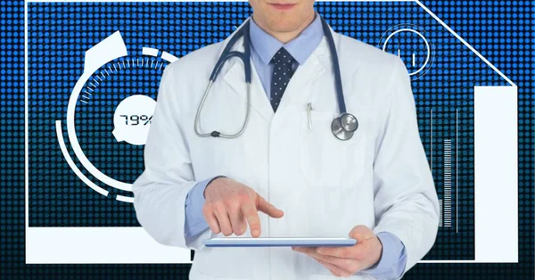 Mid Section Male Doctor Using Digital Tablet Medical Data Processing — Stock Photo, Image