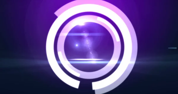 Image of digital interface circles flashing on purple background. technology, computing and digital interface concept digitally generated image.