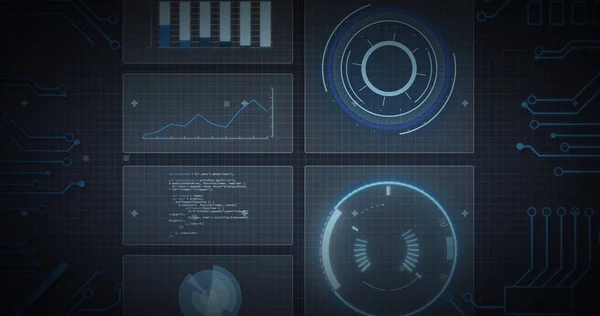 Beeld Van Scope Scanning Processor Elementen Data Processing Schermen Grid — Stockfoto