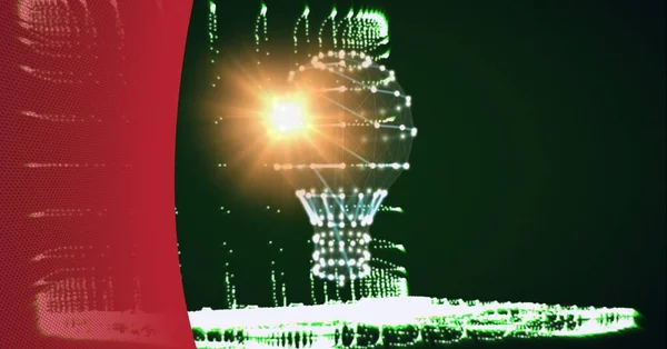 Пятно Света Над Лампочкой Сети Соединений Красном Технологическом Фоне Глобальная — стоковое фото