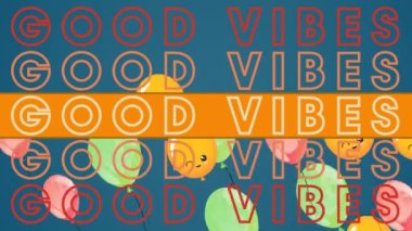 Gri üzerinde yüzen balonlar olan turuncu ve kırmızı renkli iyi titreşimlerin animasyonu. pozitif duygular, kutlama ve refah konsepti, dijital olarak oluşturulmuş video.