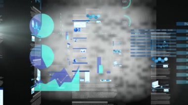 İstatistik ve veri işleme animasyonu. küresel iş, dijital arayüz, teknoloji ve ağ konsepti dijital olarak oluşturulmuş video.