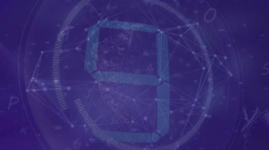 Karanlık arkaplanda hareket halindeki bağlantılar için dijital geri sayımın animasyonu. iş iletişimi, dijital arayüz teknolojisi ve medya konsepti, dijital olarak oluşturulmuş video.