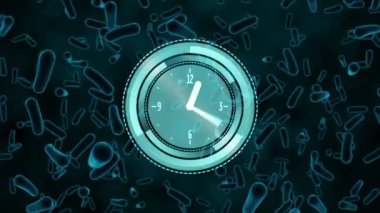 Saatin animasyonu ve kan hücreleri ve covid hücre üzerinde tarama. Coronavirus covid 19 salgını sırasında dijital olarak üretilen video.