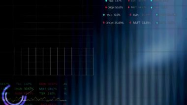 Ekrandaki finansal veri işleme animasyonu. küresel iş, dijital arayüz, teknoloji ve ağ konsepti dijital olarak oluşturulmuş video.