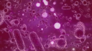 Pembe arka planda yüzen makro covid 19 hücrenin animasyonu. küresel covid 19 salgın konsepti dijital olarak oluşturulmuş video.