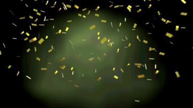 Konfetilerin siyah ve yeşil arka plana düşüşünün animasyonu. desen, renk ve hareket konsepti dijital olarak oluşturulmuş video.