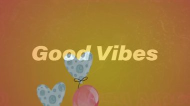 Turuncu üzerinde yüzen balonlarla sarılı güzel titreşimlerin animasyonu. pozitif duygular, kutlama ve refah konsepti, dijital olarak oluşturulmuş video.