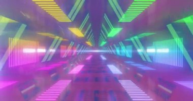 Canlı, titreyen neon tünelin arka planının animasyonu. Video oyunu ve eğlence konsepti dijital olarak oluşturuldu.