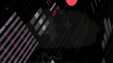 İstatistik ve veri işleme animasyonu. küresel iş, dijital arayüz, teknoloji ve ağ konsepti dijital olarak oluşturulmuş video.
