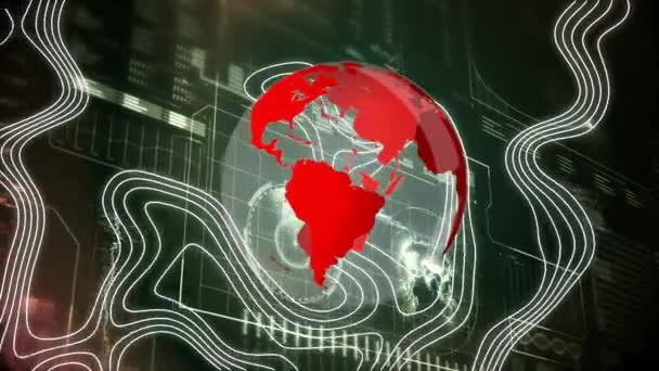 Animación Globo Rotando Sobre Interfaz Con Procesamiento Datos Carta Topográfica — Vídeo de stock