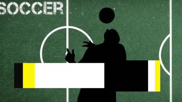 サッカーのピッチ上の選手のシルエットの上に落ちる金のコンフェッティと言葉のレベルアップのアニメーション スポーツ ゲーム お祝いの概念 デジタル生成されたビデオ — ストック動画