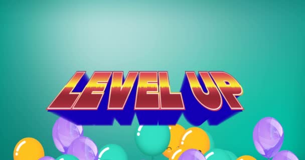 Animation Words Level Orange Brown Blue Colourful Balloons Green Sport — Stock Video