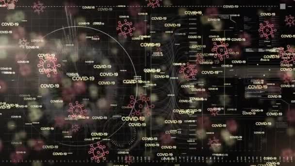 Animation Jordklotet Roterande Över Text Covid Upprepas Över Databehandling Globalt — Stockvideo