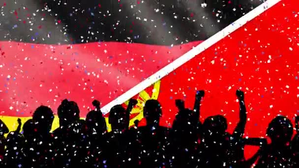 Анімація Конфеті Перекидається Силуетних Спортивних Фанатів Святкують Над Германським Прапором — стокове відео