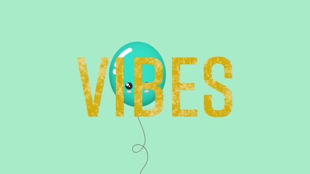 Animasi Kata Vibe Dalam Emas Dengan Balon Biru Mengambang Pada — Stok Video