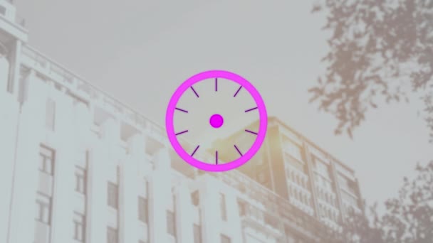 Animación Del Escaneo Del Visor Púrpura Sobre Edificio Moderno Negocio — Vídeos de Stock