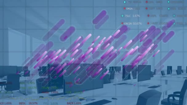 Animación Senderos Luz Púrpura Procesamiento Datos Oficinas Vacías Negocio Global — Vídeo de stock