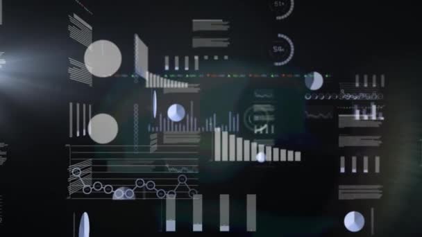 Animación Estadísticas Procesamiento Datos Sobre Fondo Negro Negocio Global Interfaz — Vídeos de Stock