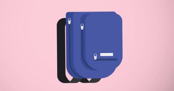 Digital Animation Multiple School Bag Icons Floating Pink Background Back — Stock Video