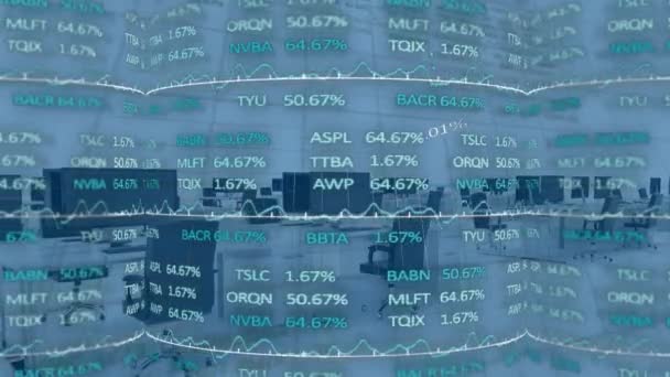 Animação Processamento Dados Financeiros Escritórios Vazios Negócio Global Interface Digital — Vídeo de Stock