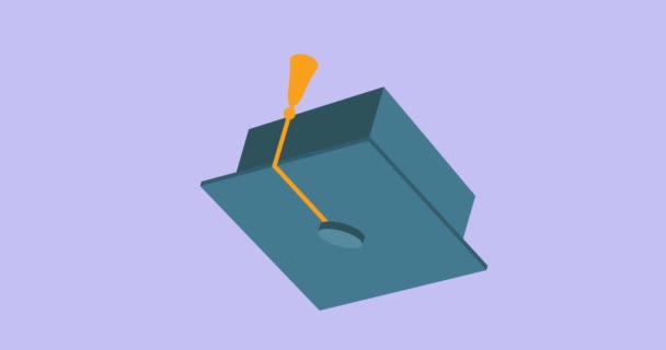 Цифрова Анімація Декількох Іконок Випускних Капелюхів Плавають Фіолетовому Фоні Повернутися — стокове відео