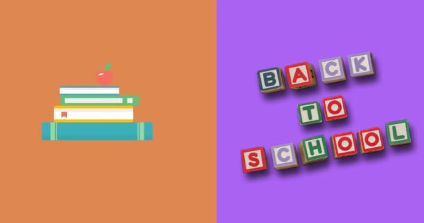 Back School Blocks Stack Books Purple Orange Background Back School — Stock Video