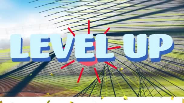 Animation Words Level Gold Confetti Sports Stadium Sport Achievement Competition — Stock Video