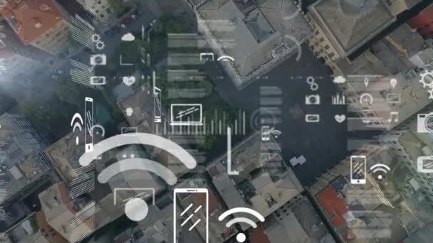 Animación Del Procesamiento Datos Través Del Paisaje Urbano Negocio Global — Vídeos de Stock